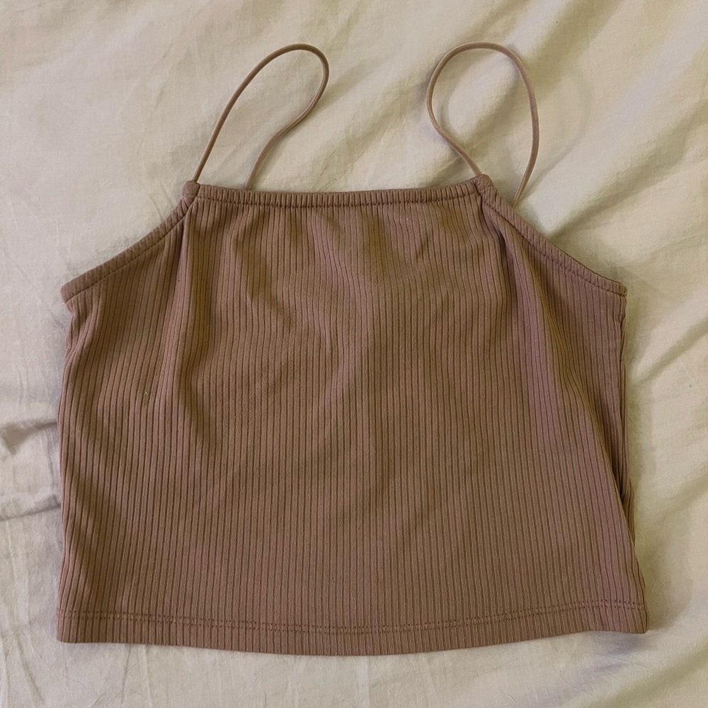 Elegant Brown Ribbed Camisole Top